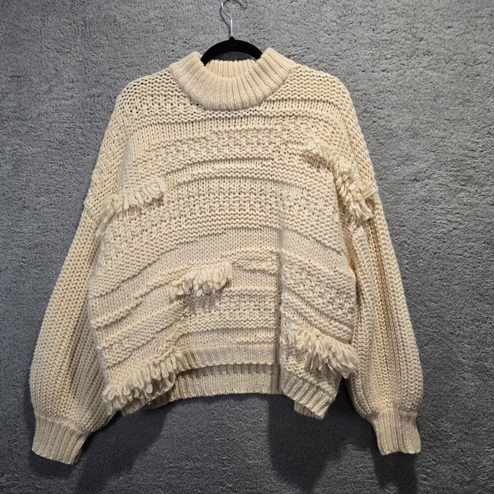 Heavy Womens Sweater Sz XXL Cream Chunky Cable‎ Waffle Knit Cozy Warm Oversized